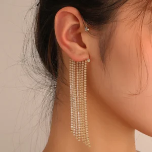Glam Gold-Toned Earcuff Chain Drop Earrings for Women