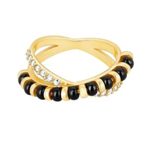 Gold-Plated Mangalsutra Ring with Black Beads