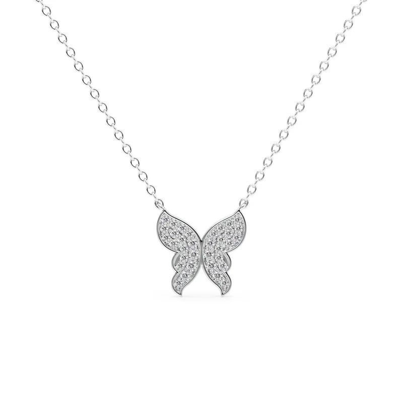 Elegant Silver Butterfly Pendant Necklace with Crystals