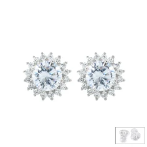 Radiant Halo Sterling Silver Stud Earrings